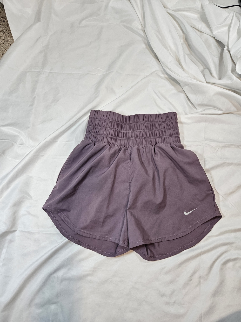 Nike Women's High-Waist Smocked Athletic Shorts — Dusty Mauve
